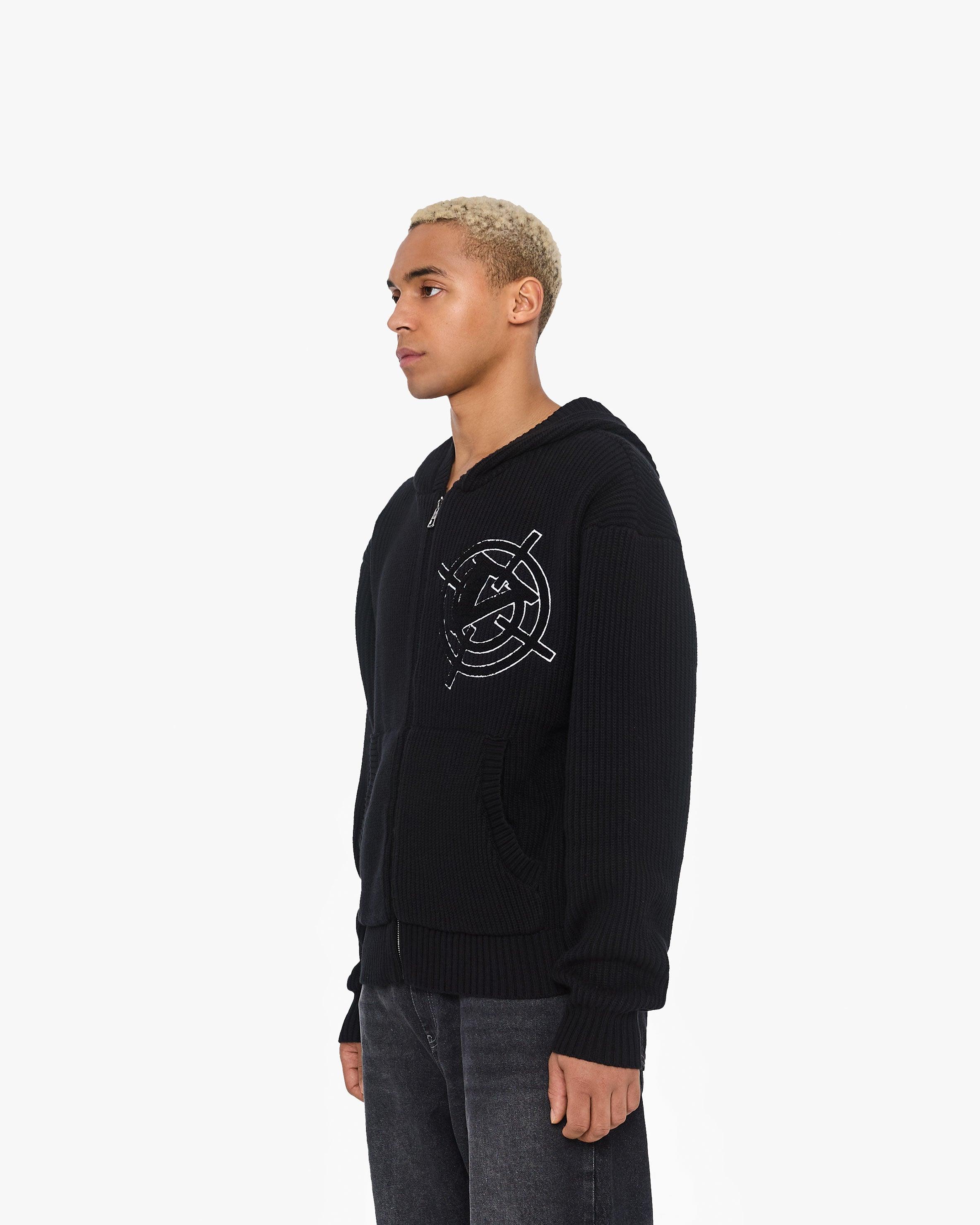 V-LOGO KNIT ZIP HOODIE BLACK