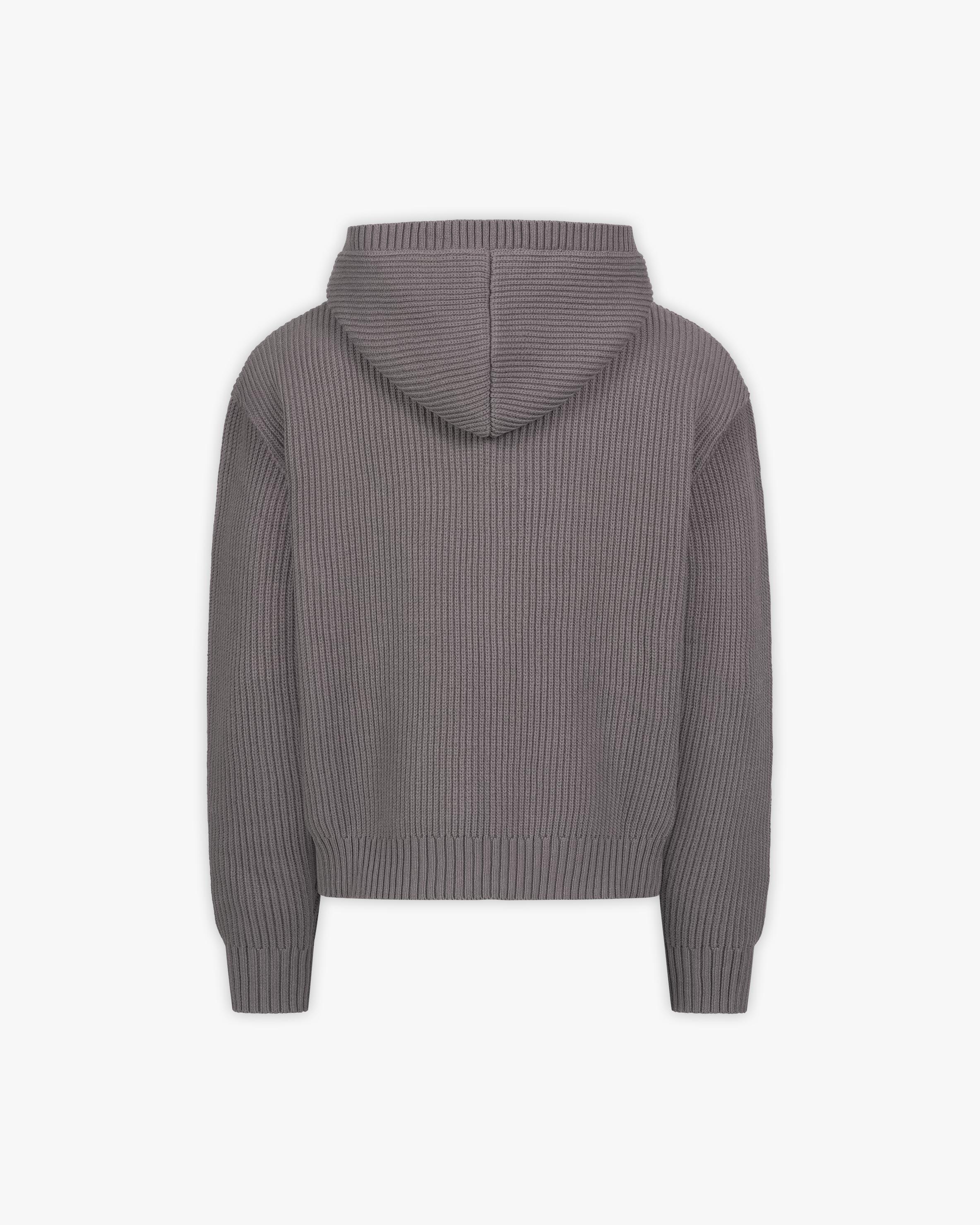V-LOGO KNIT ZIP HOODIE ASH GREY