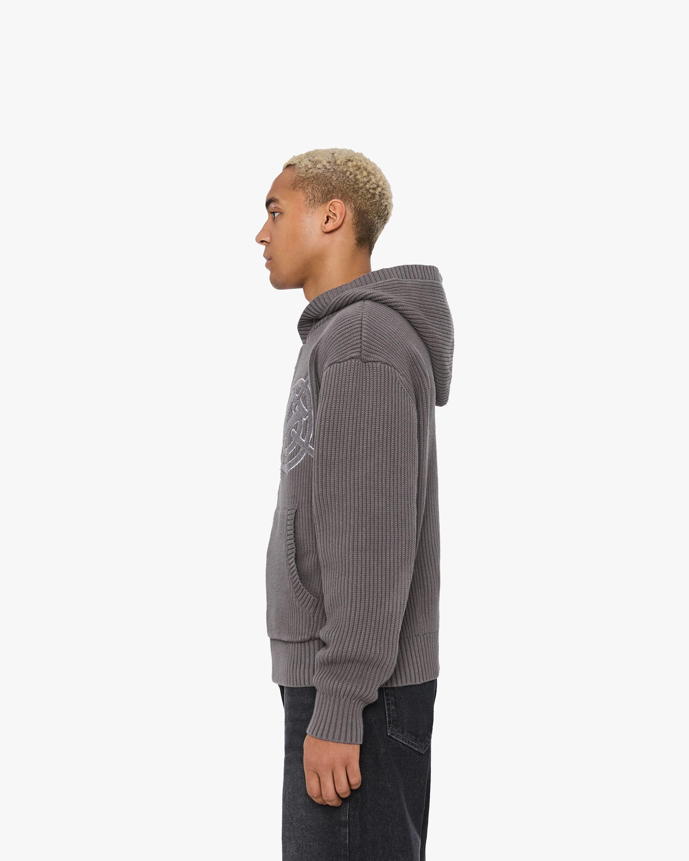 V-LOGO KNIT ZIP HOODIE ASH GREY