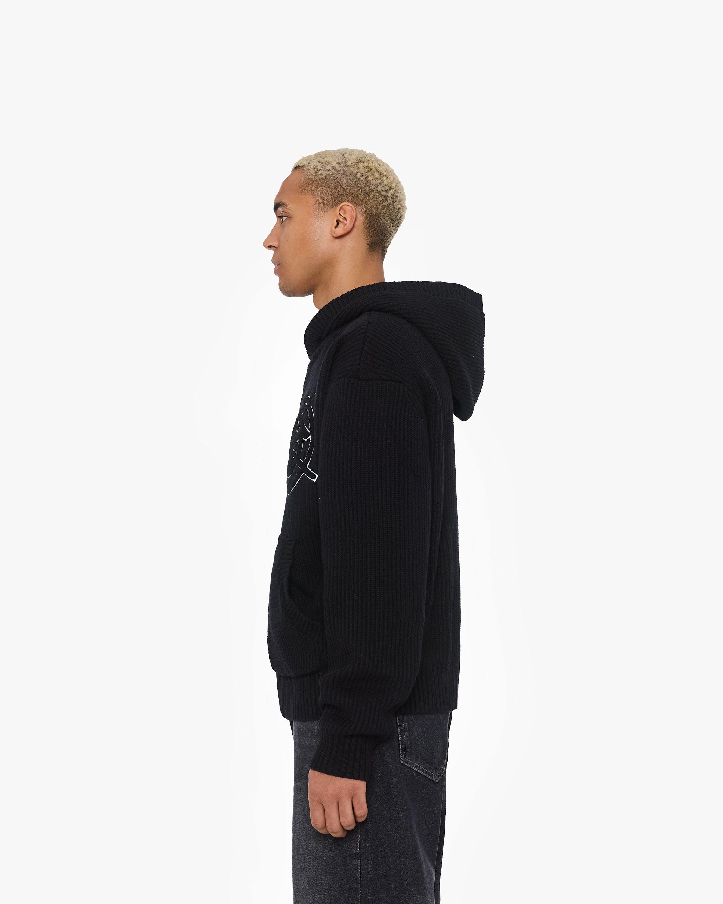 V-LOGO KNIT ZIP HOODIE BLACK