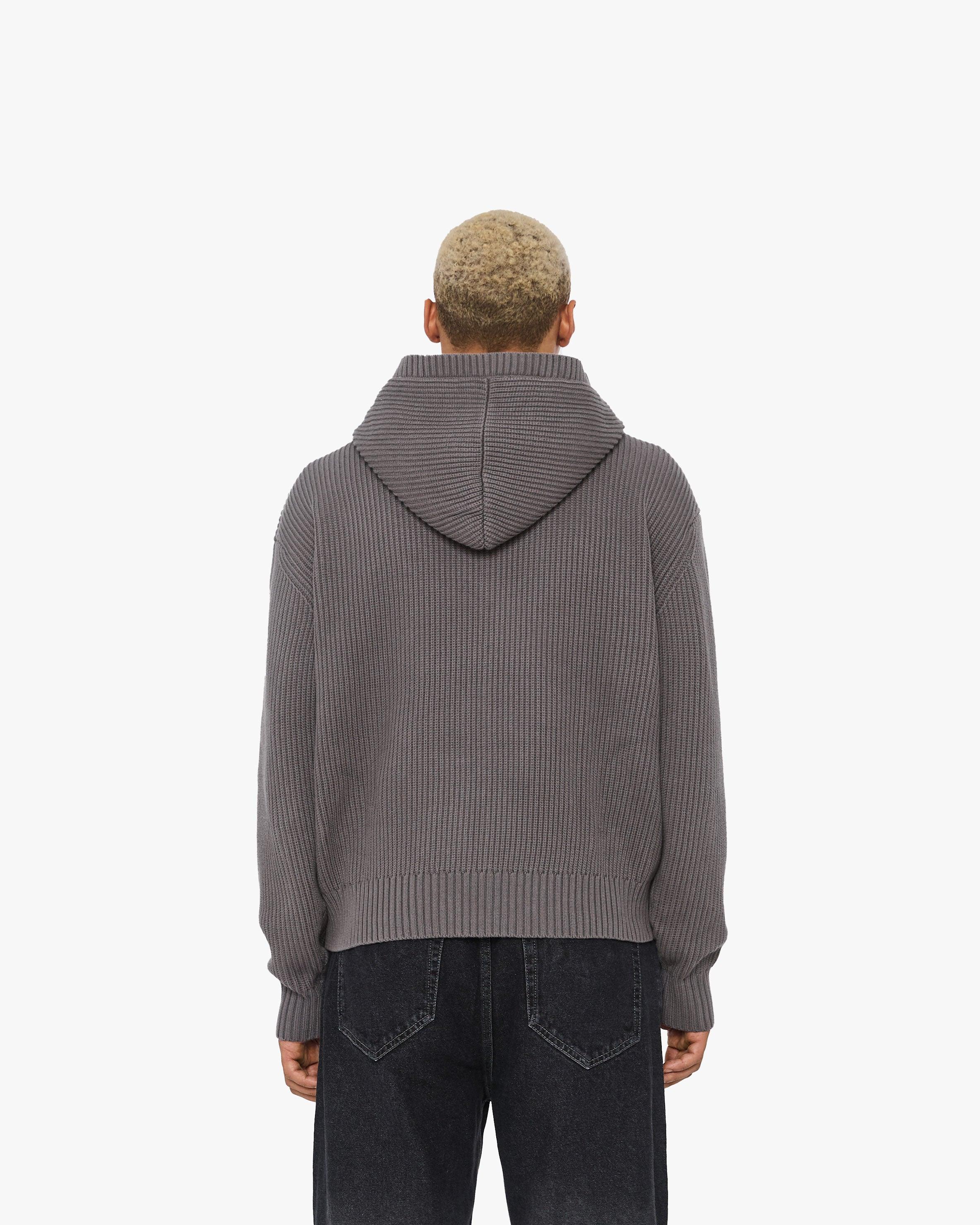 V-LOGO KNIT ZIP HOODIE ASH GREY