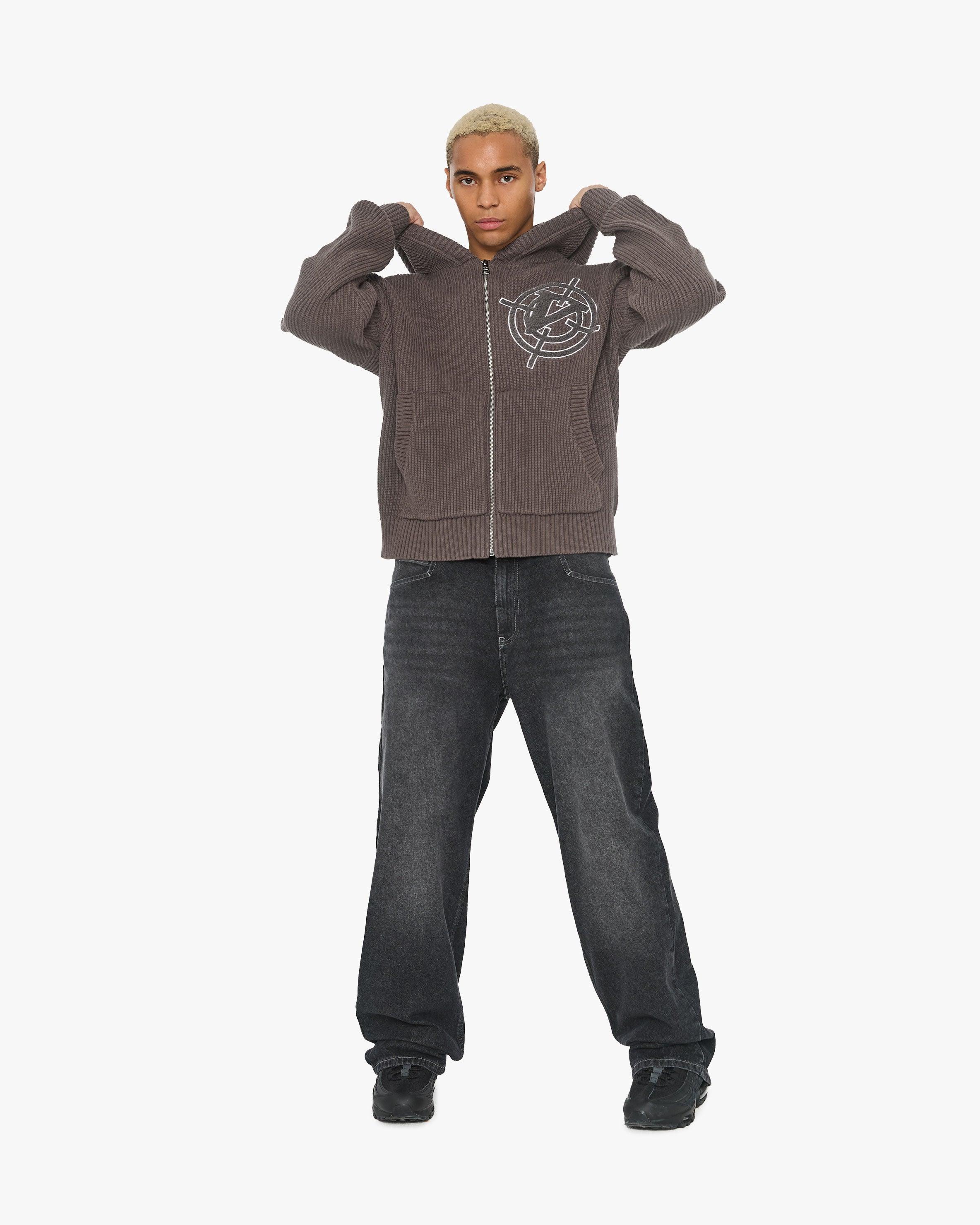 V-LOGO KNIT ZIP HOODIE MUD BROWN