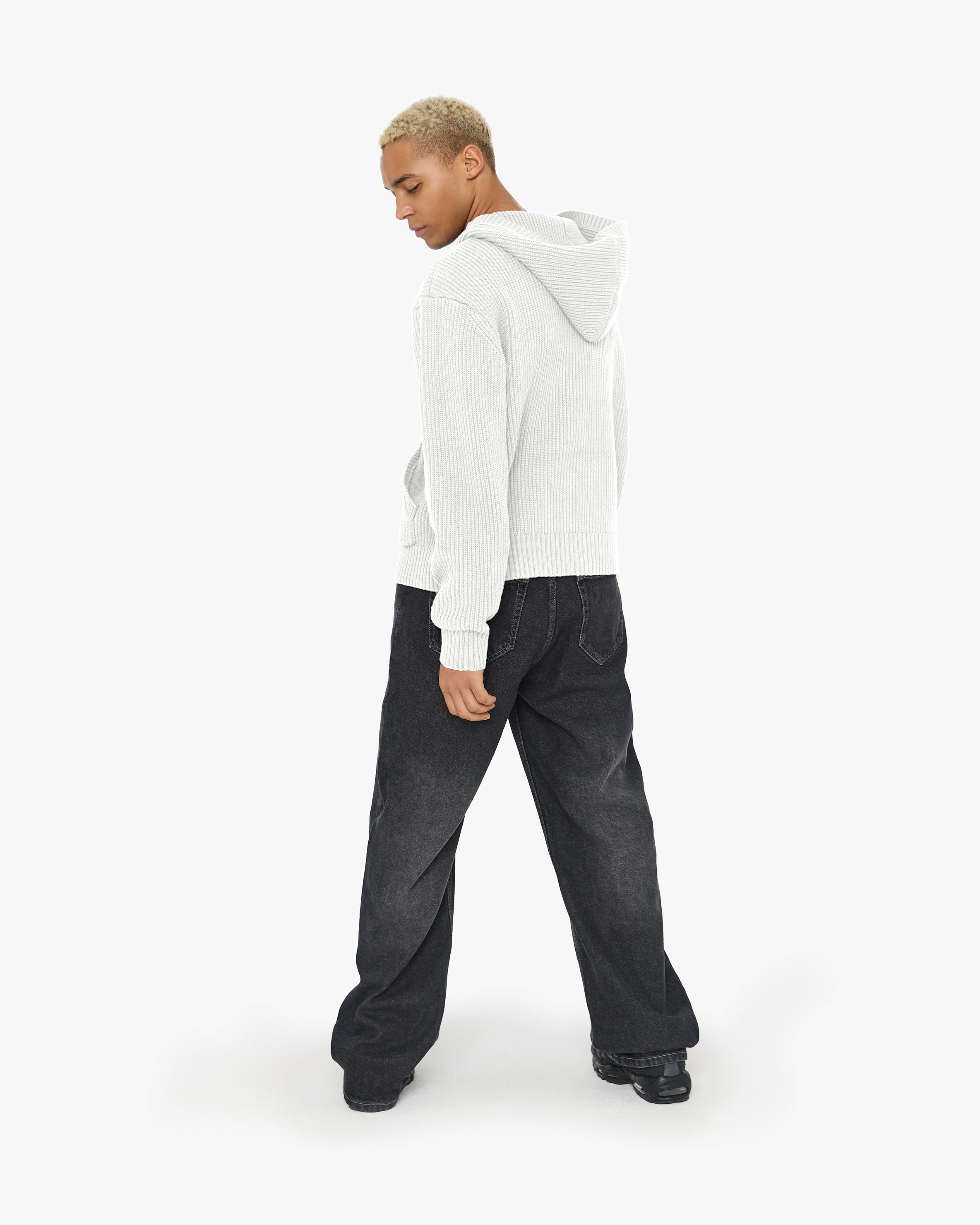 V-LOGO KNIT ZIP HOODIE WHITE