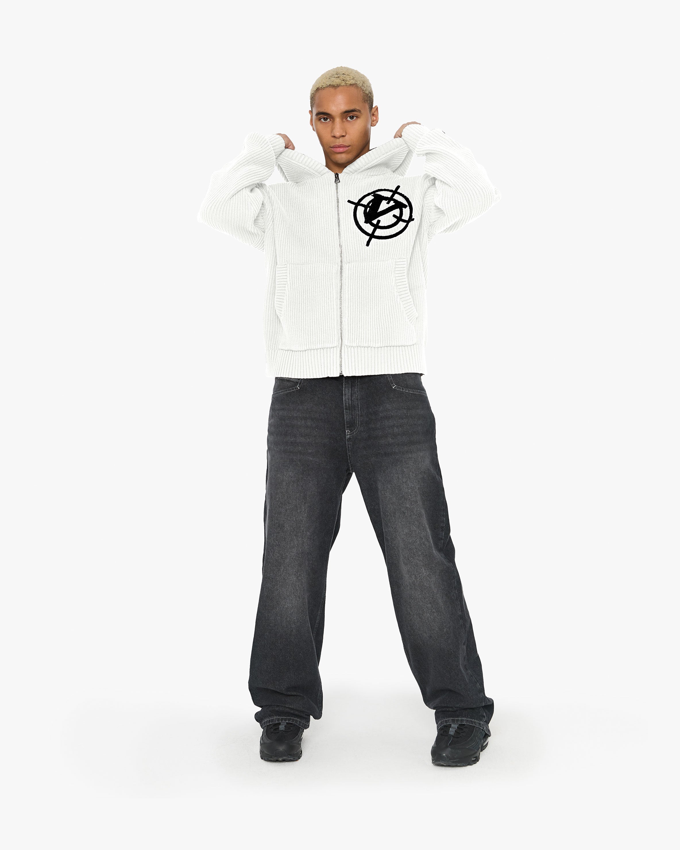 V-LOGO KNIT ZIP HOODIE WHITE