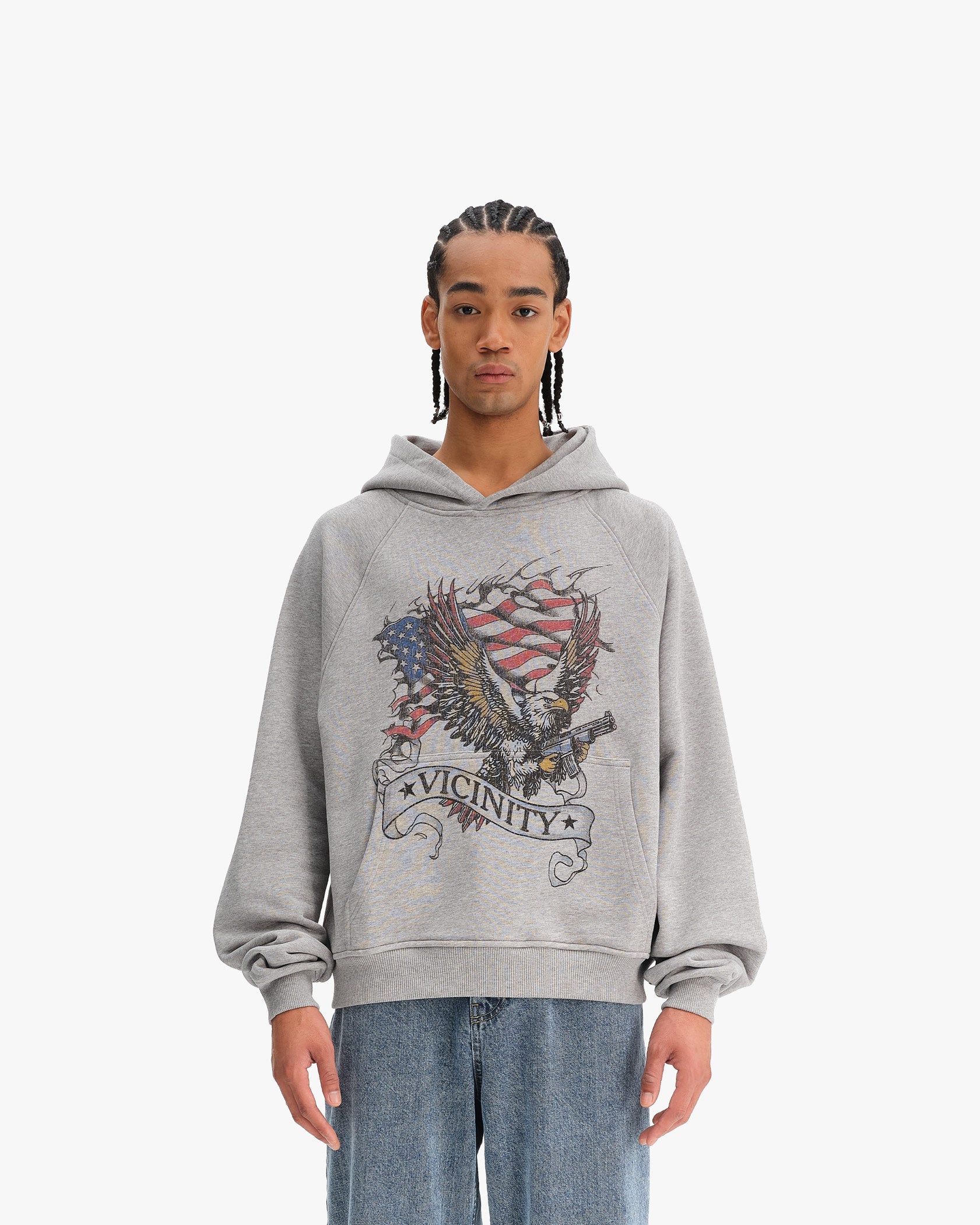 EAGLE TATTOO HOODIE MELANGE GREY