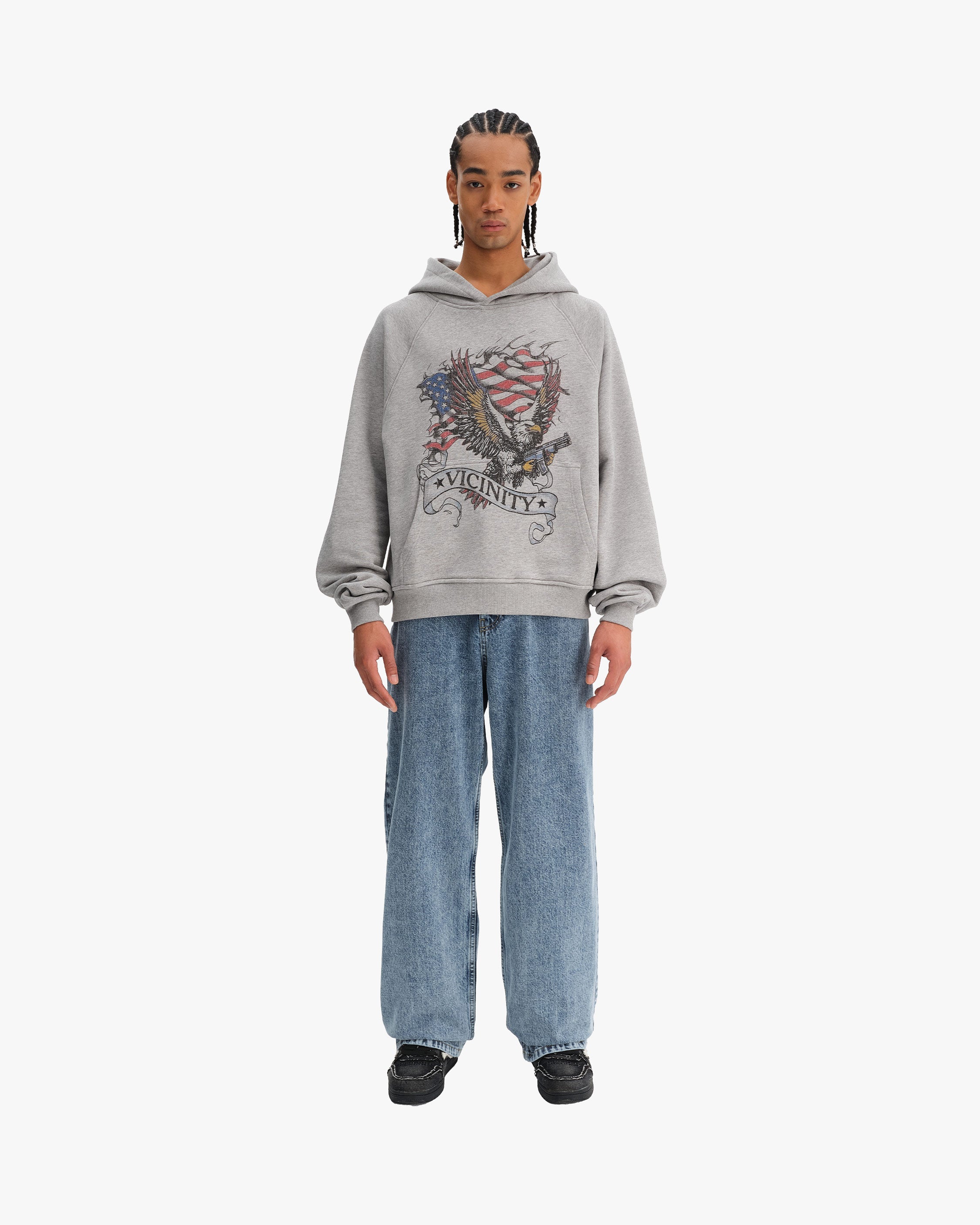 EAGLE TATTOO HOODIE MELANGE GREY