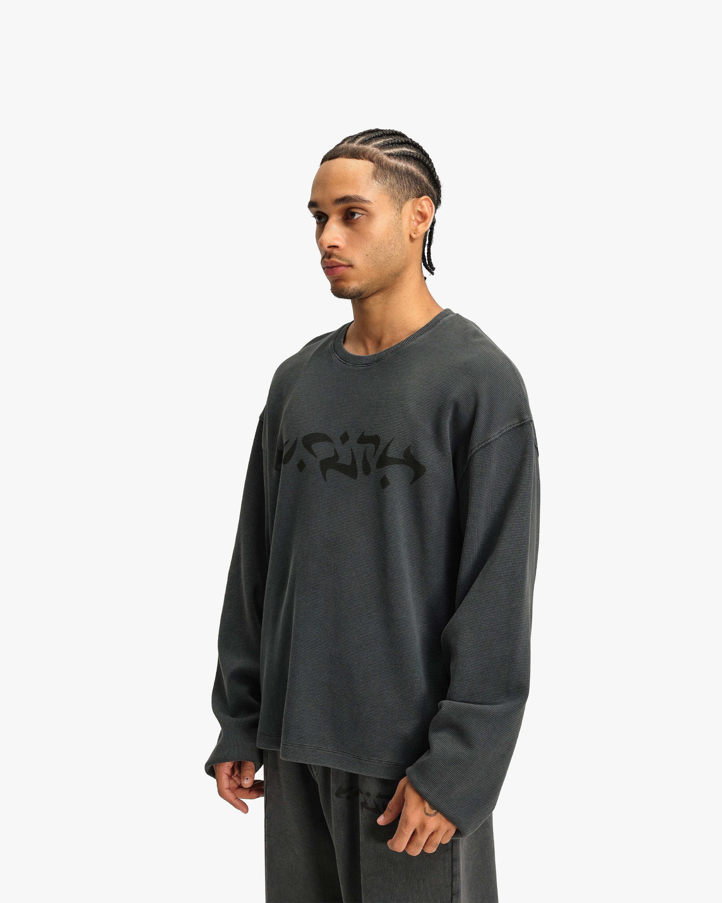 ACID WASHED WAFFLE LONGSLEEVE DARK GREY