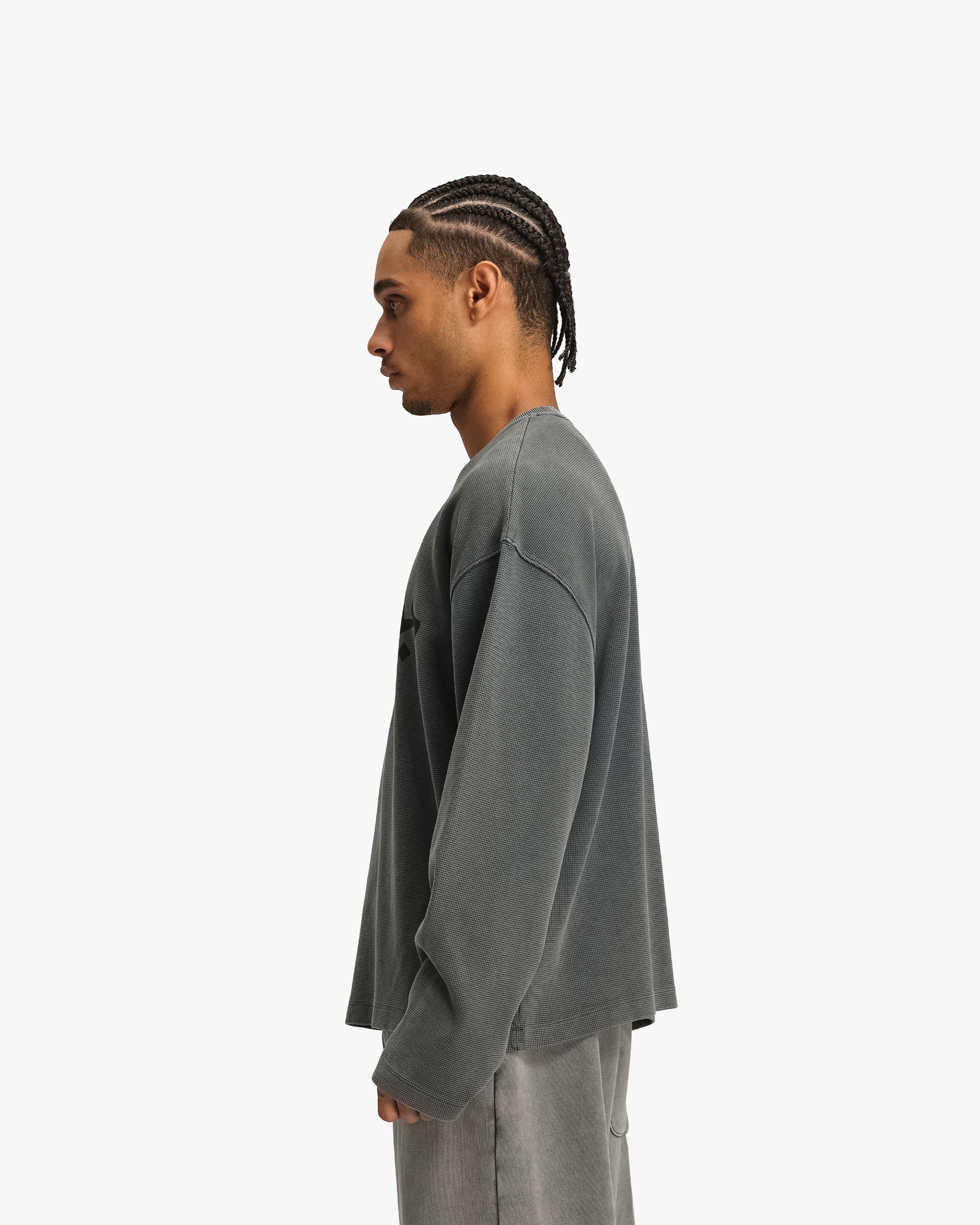 ACID WASHED WAFFLE LONGSLEEVE LIGHT GREY