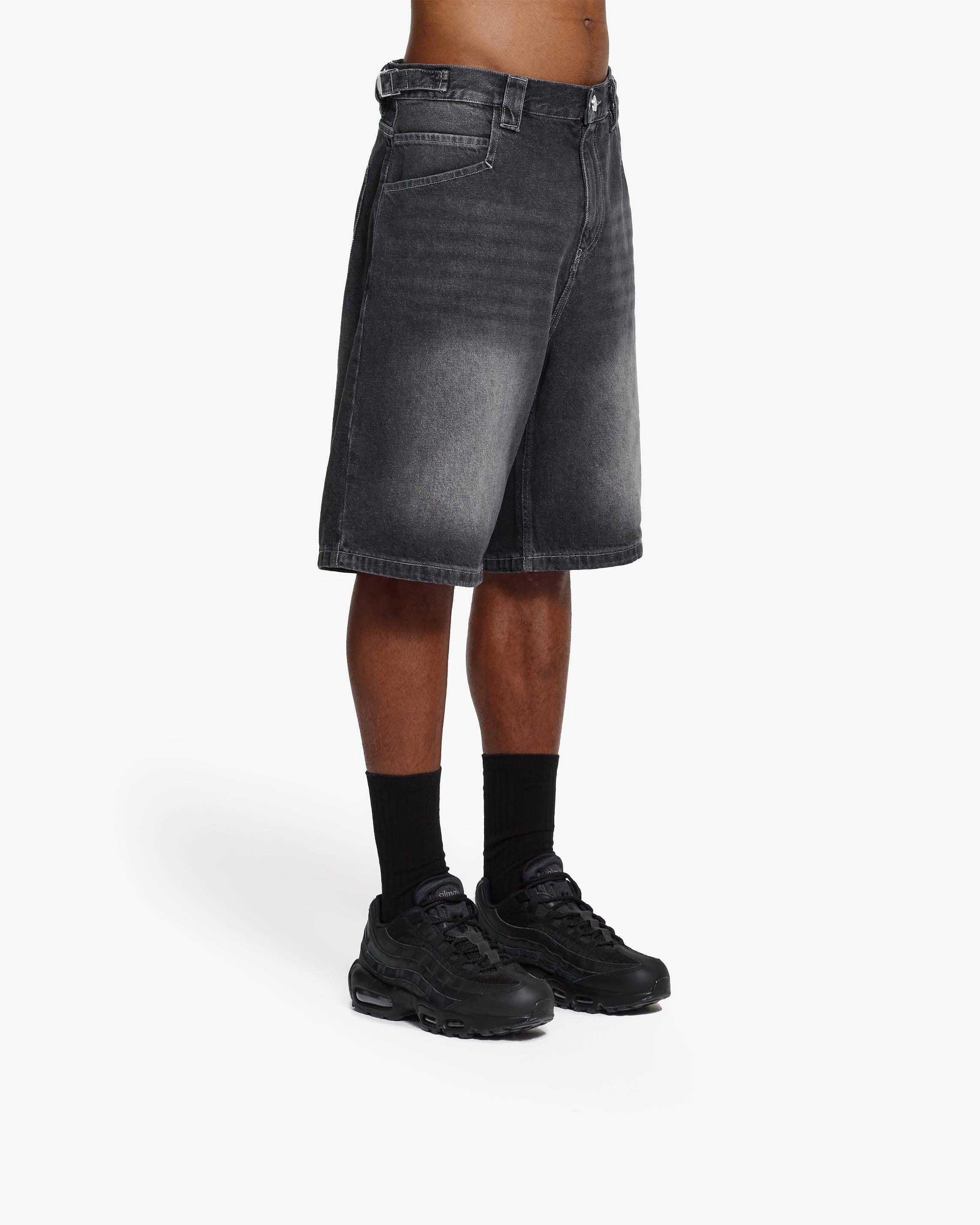STONE WASHED DENIM JORTS