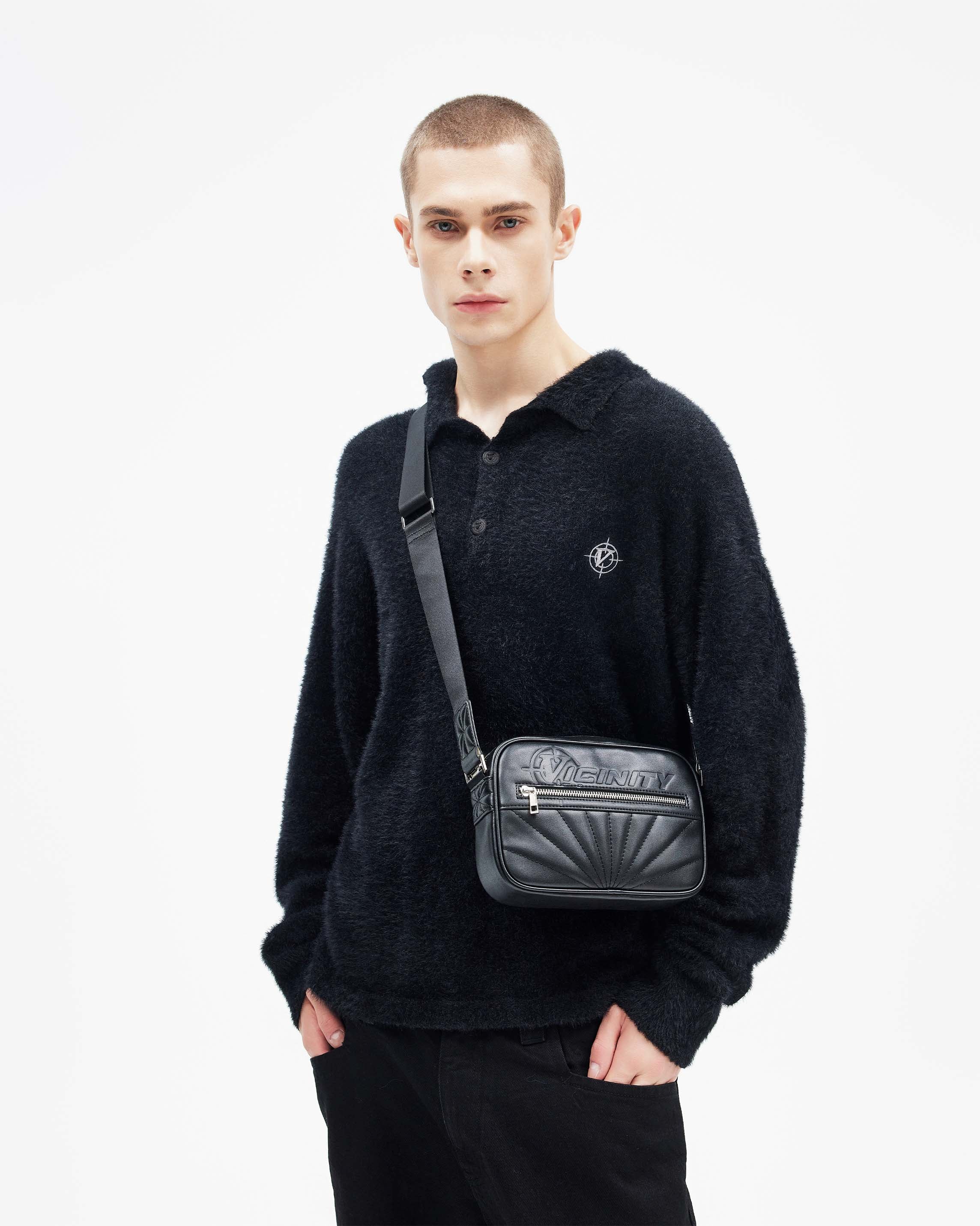 DEBOSSED LOGO SHOULDER BAG - BLACK