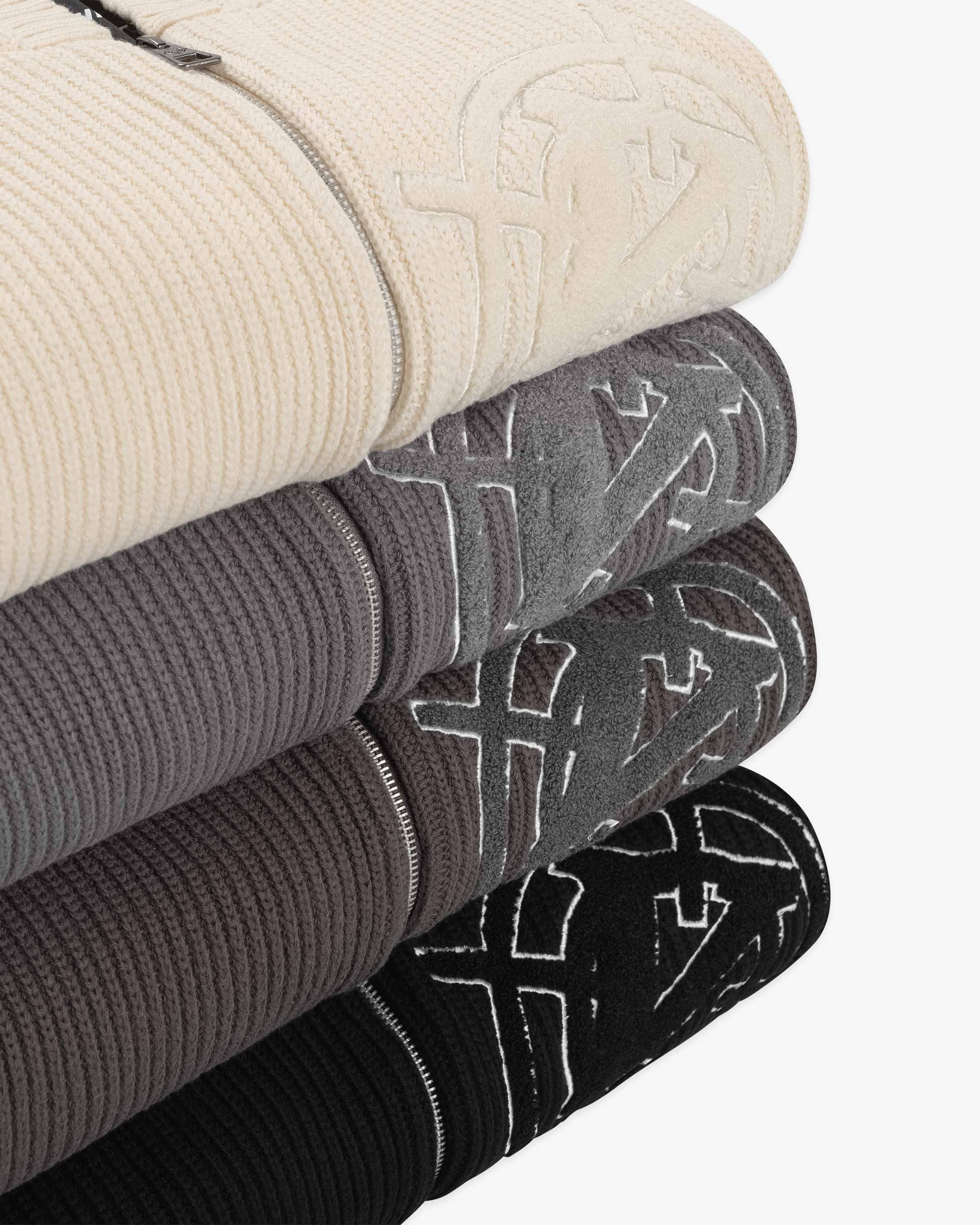 V-LOGO KNIT ZIP HOODIE MUD BROWN