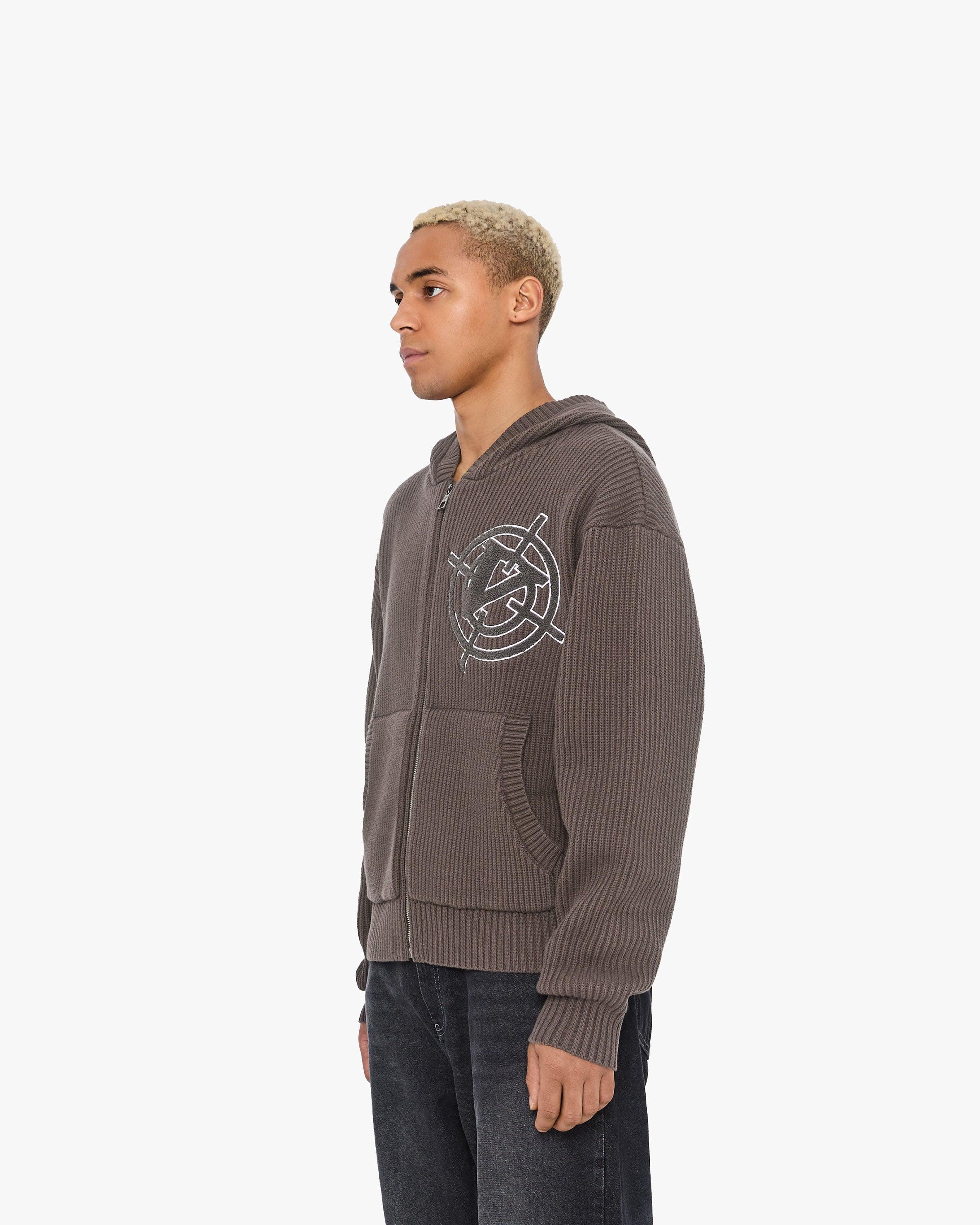 V-LOGO KNIT ZIP HOODIE MUD BROWN