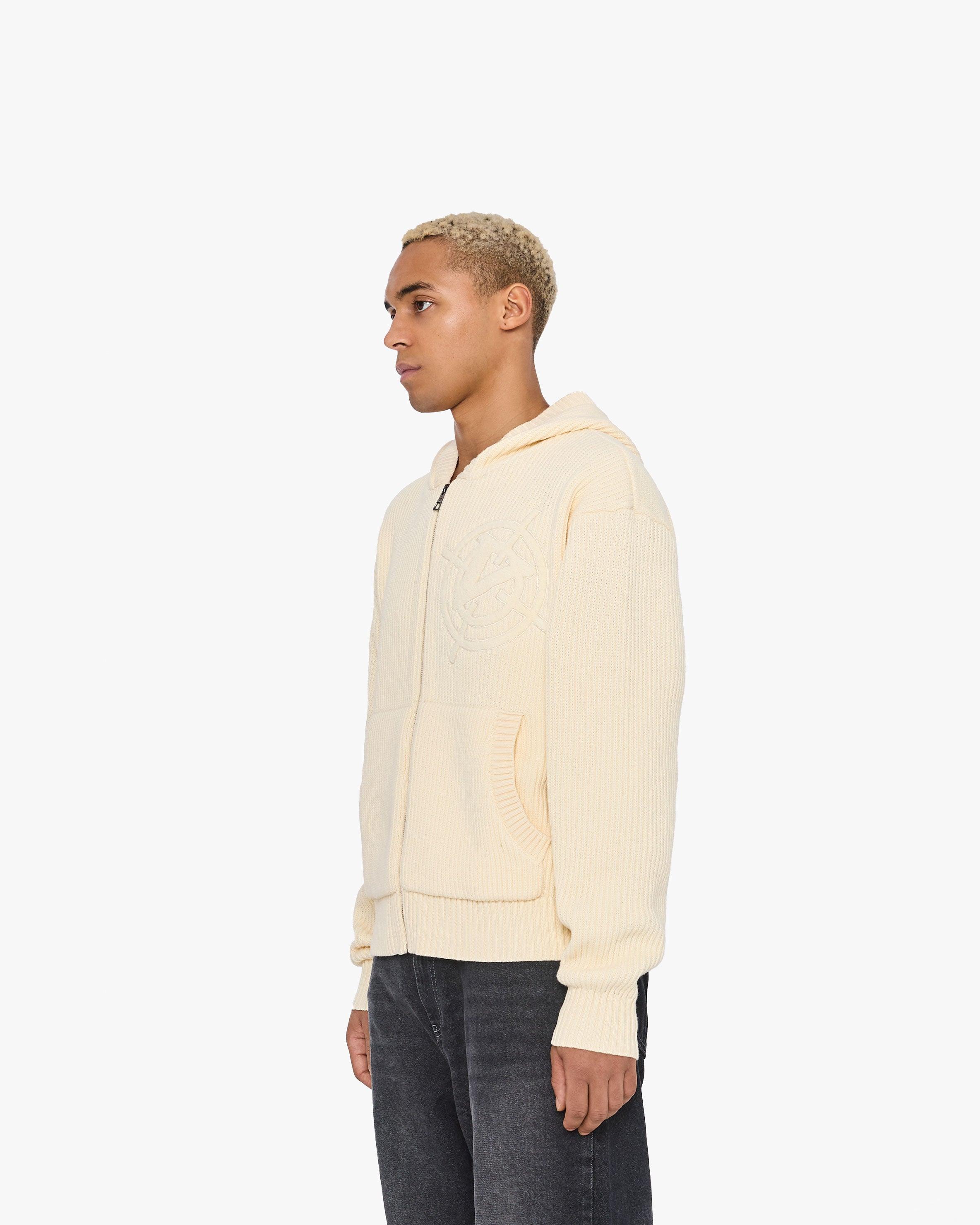 V-LOGO KNIT ZIP HOODIE BEIGE