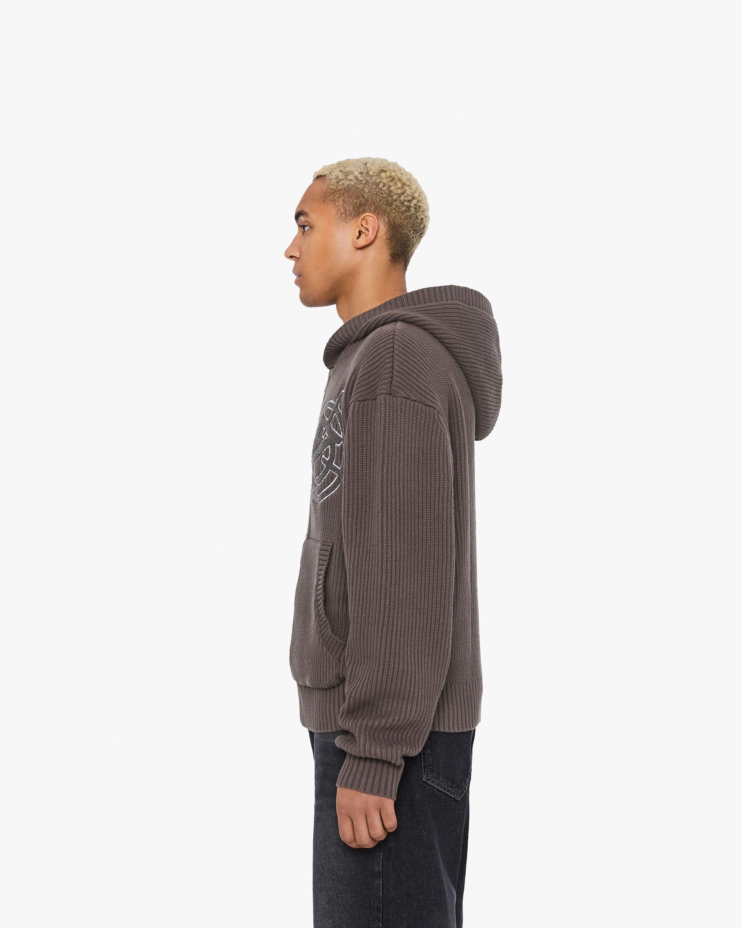 V-LOGO KNIT ZIP HOODIE MUD BROWN