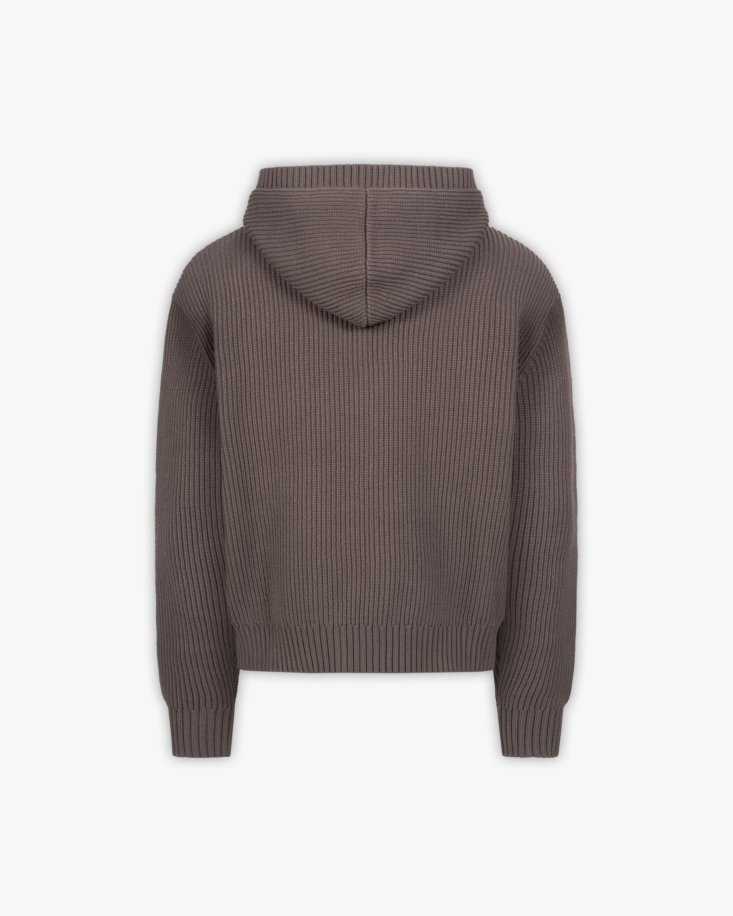 V-LOGO KNIT ZIP HOODIE MUD BROWN