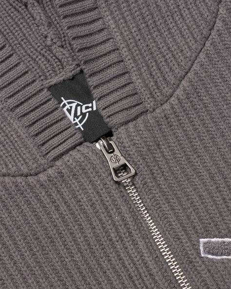 V-LOGO KNIT ZIP HOODIE ASH GREY