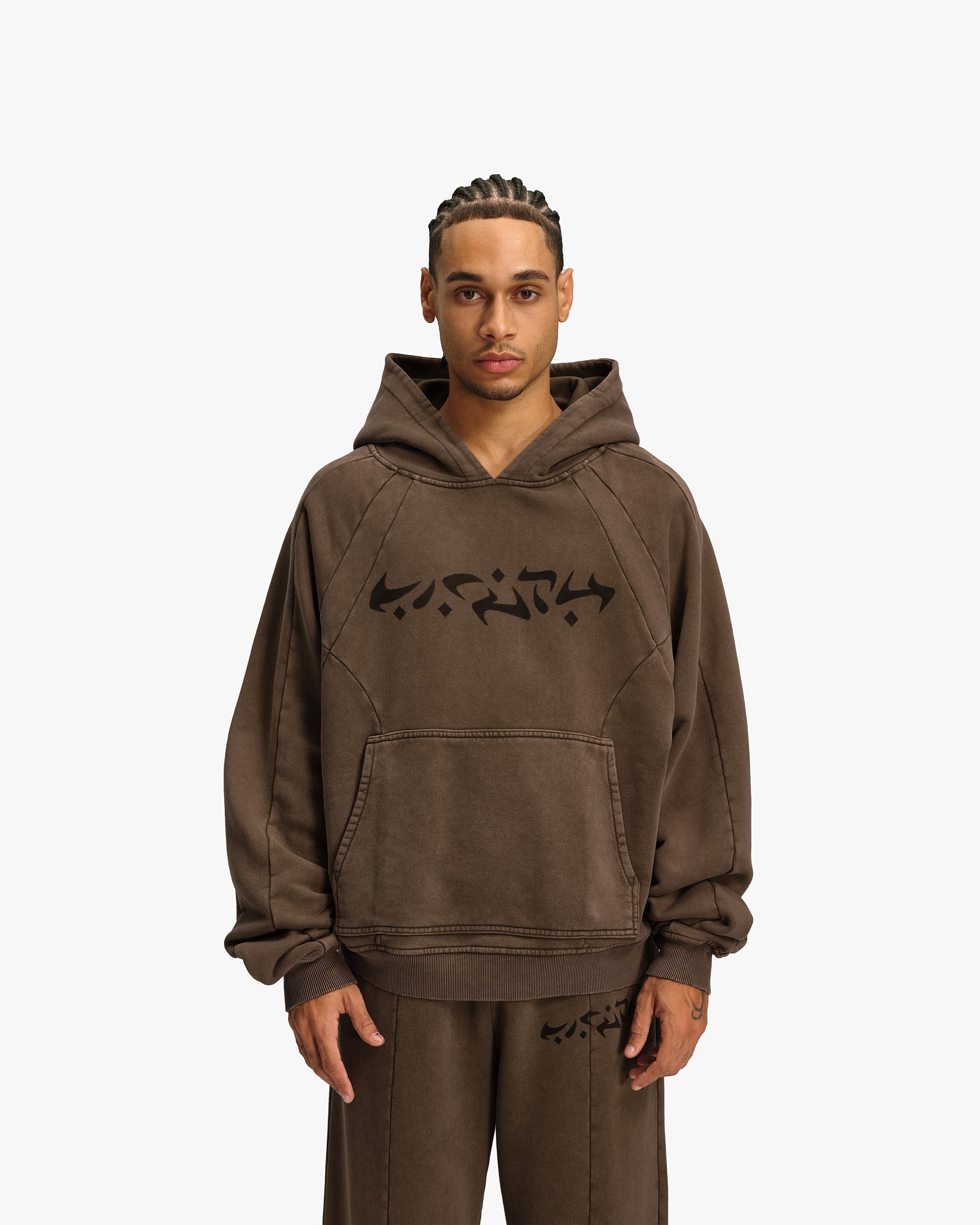 ACID WASHED HOODIE BROWN