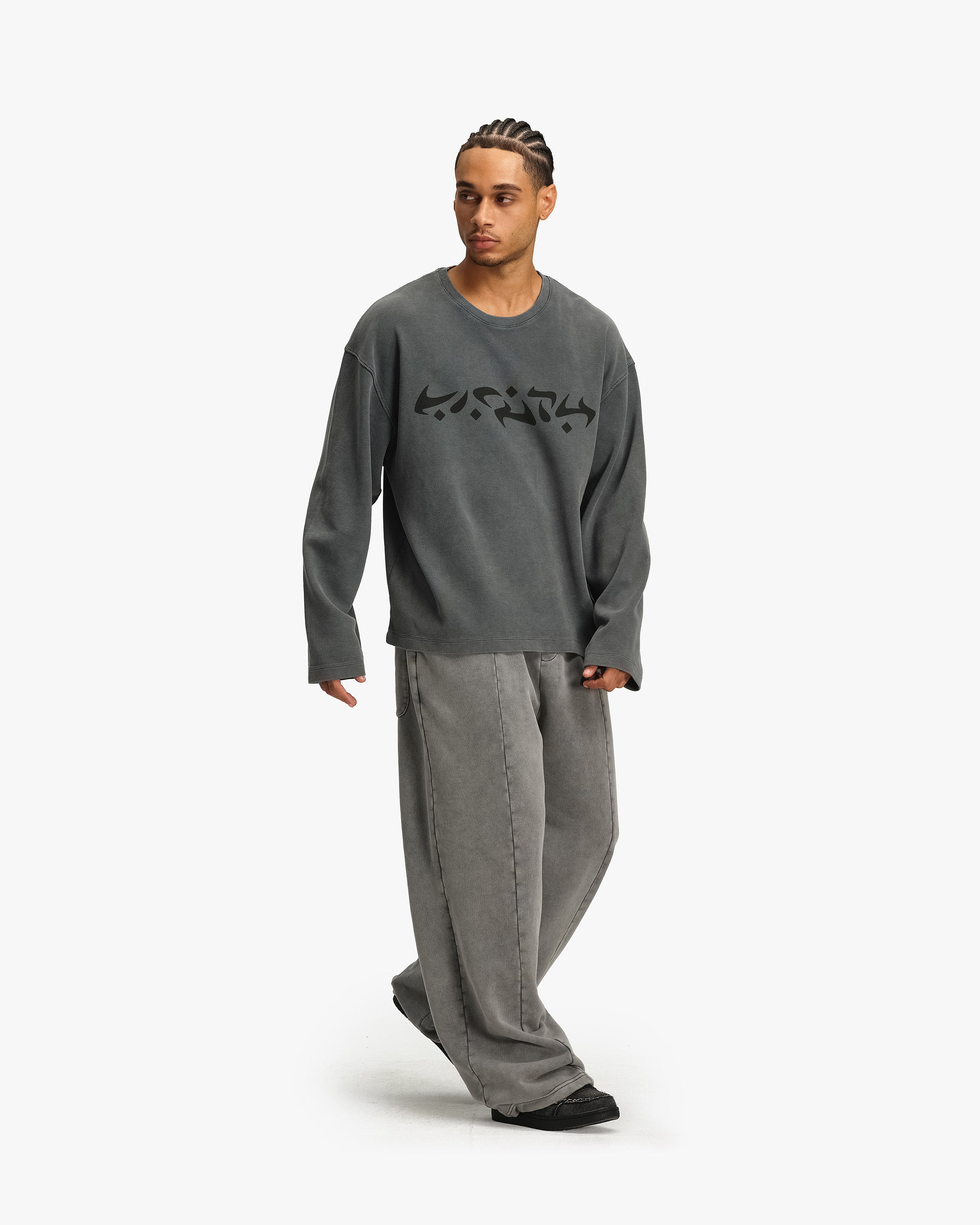 ACID WASHED WAFFLE LONGSLEEVE LIGHT GREY