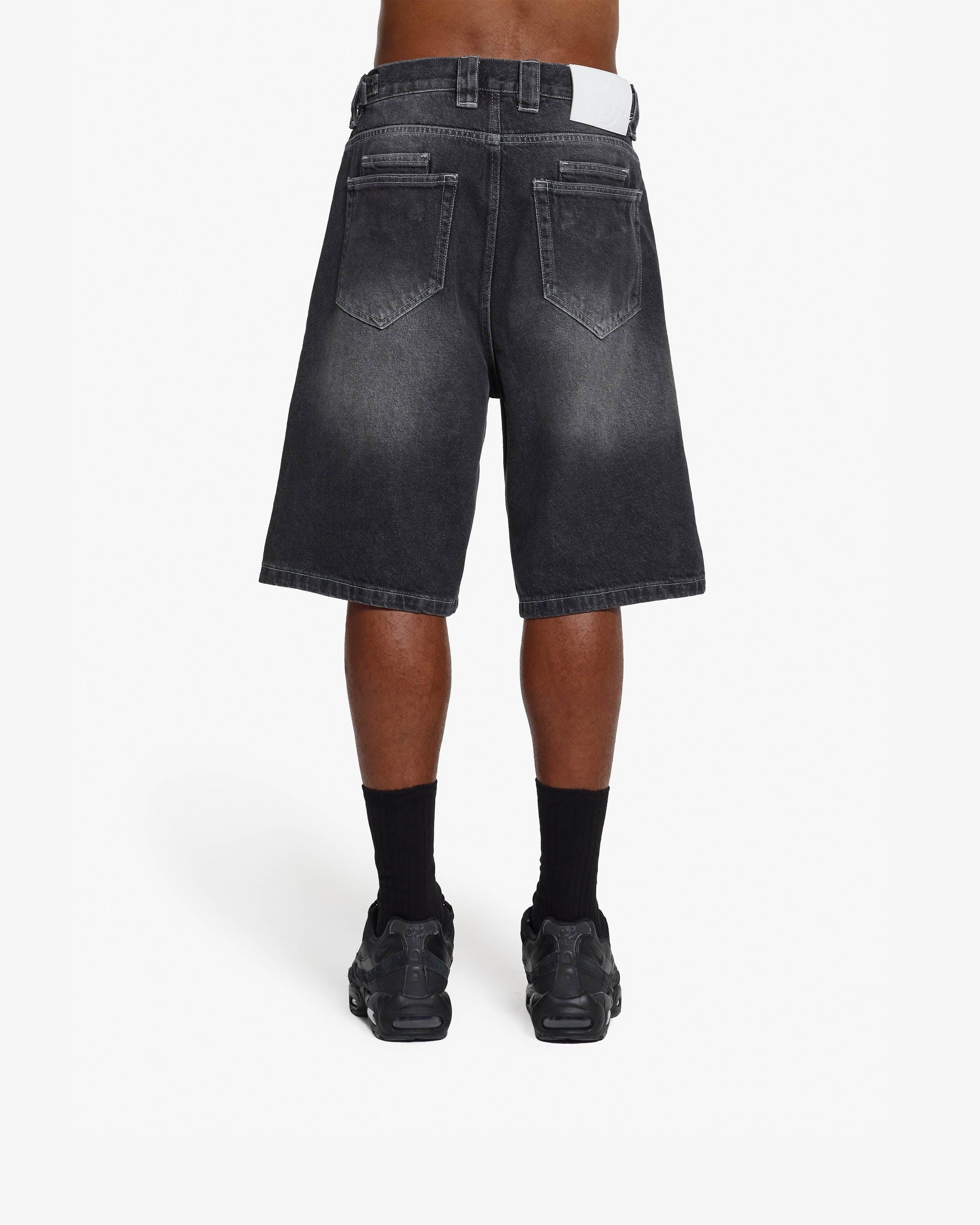 STONE WASHED DENIM JORTS