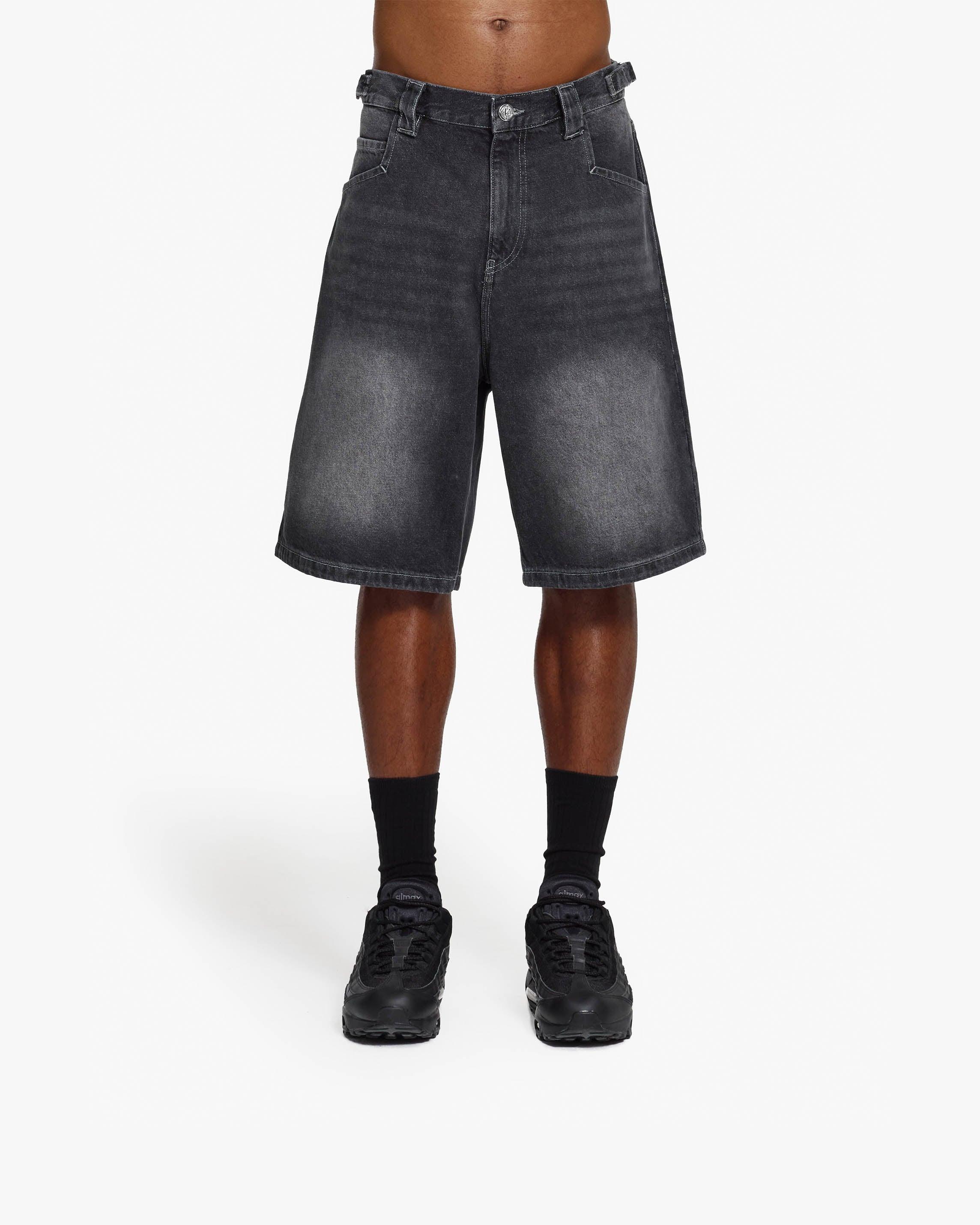 STONE WASHED DENIM JORTS
