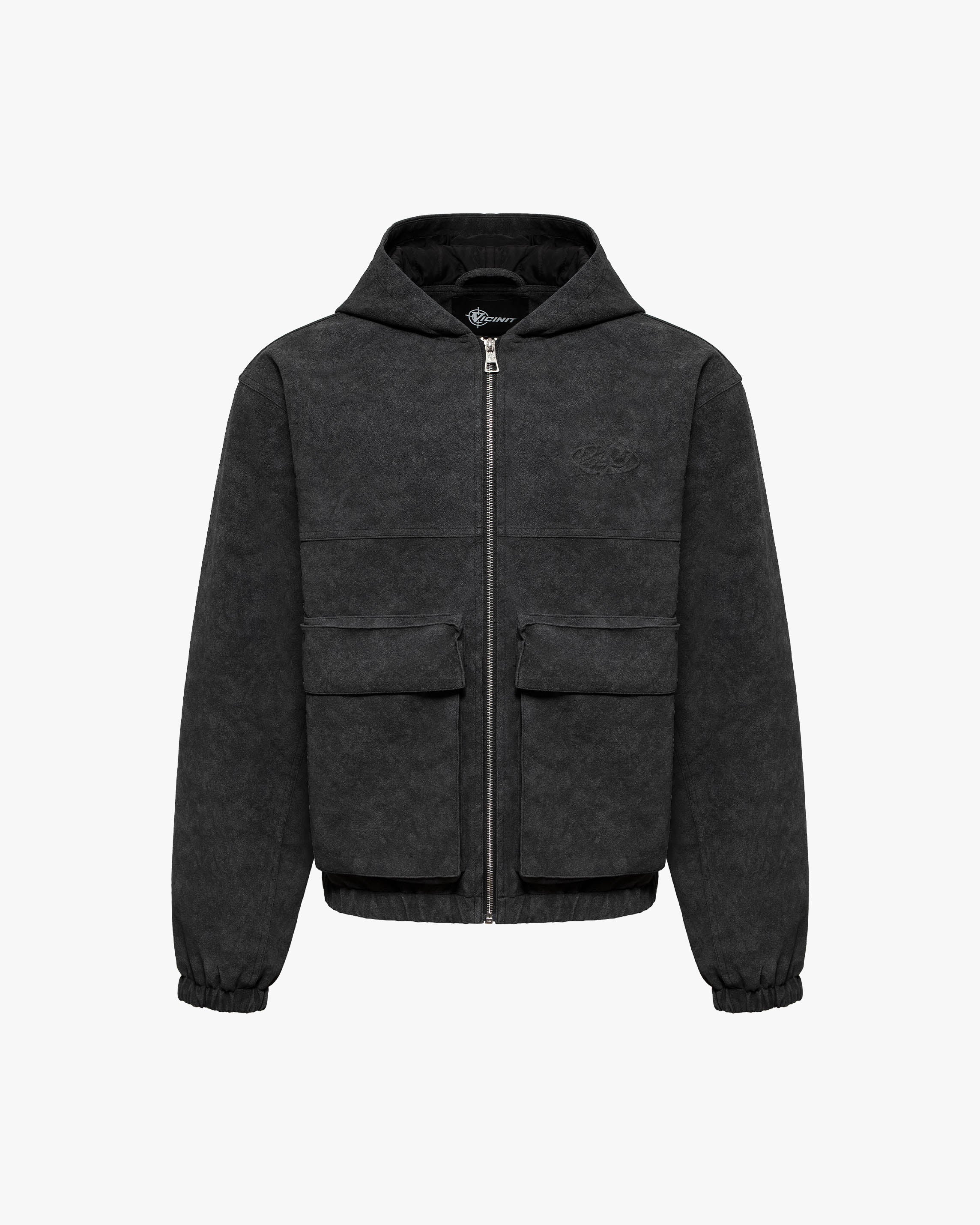 SCRIPT LOGO LEATHER JACKET TAR BLACK