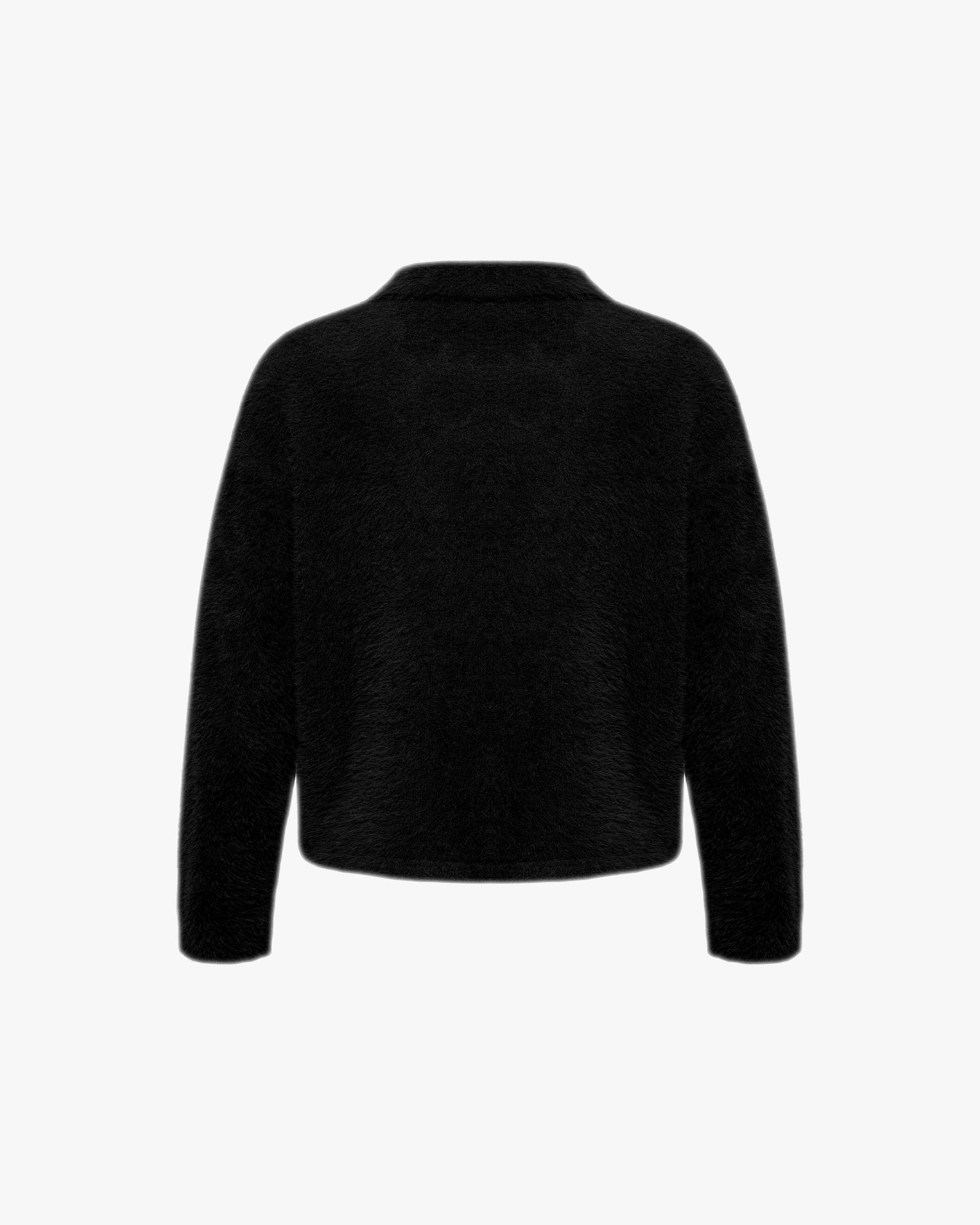 FAUX MINK POLO SWEATER BLACK