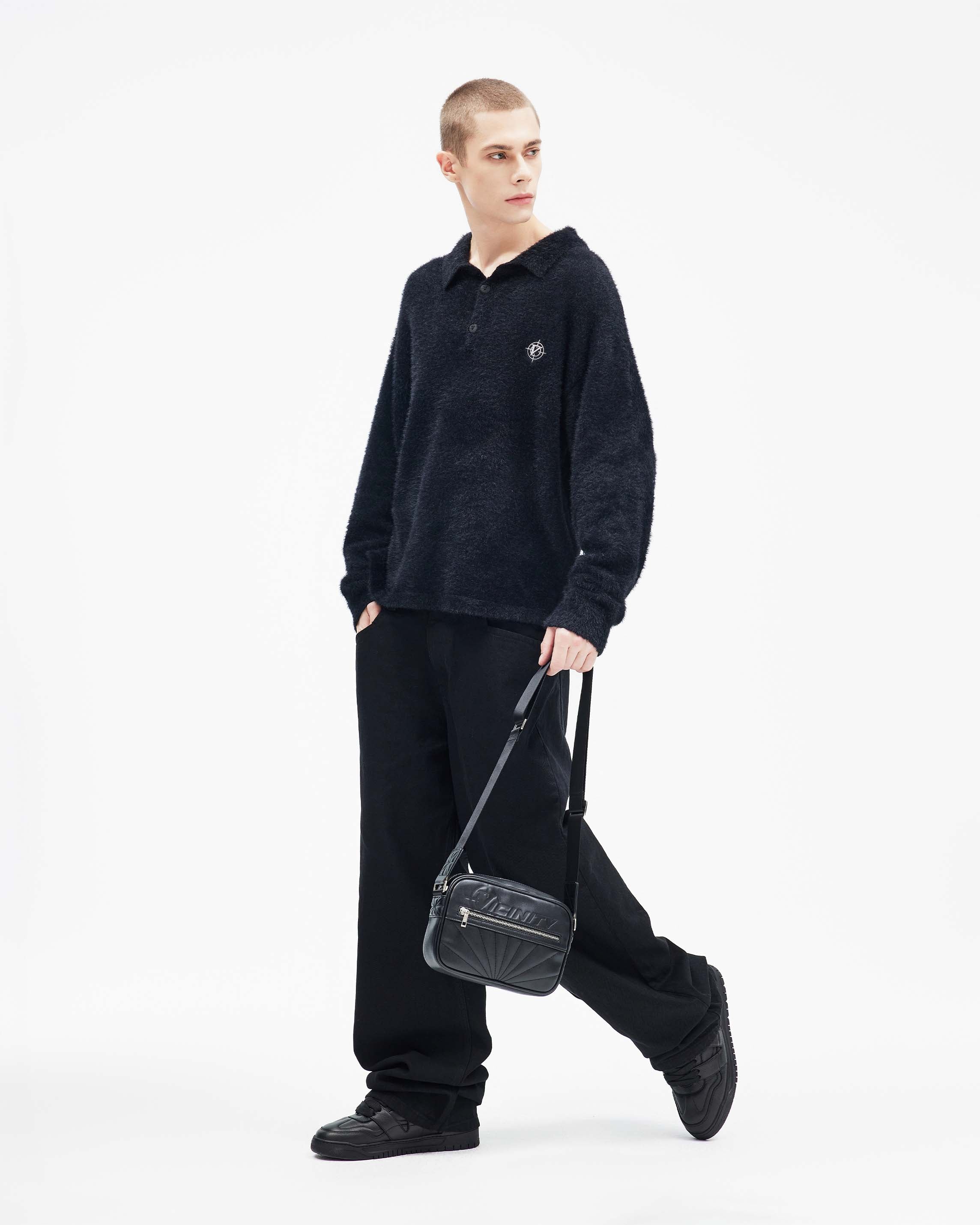 DEBOSSED LOGO SHOULDER BAG - BLACK