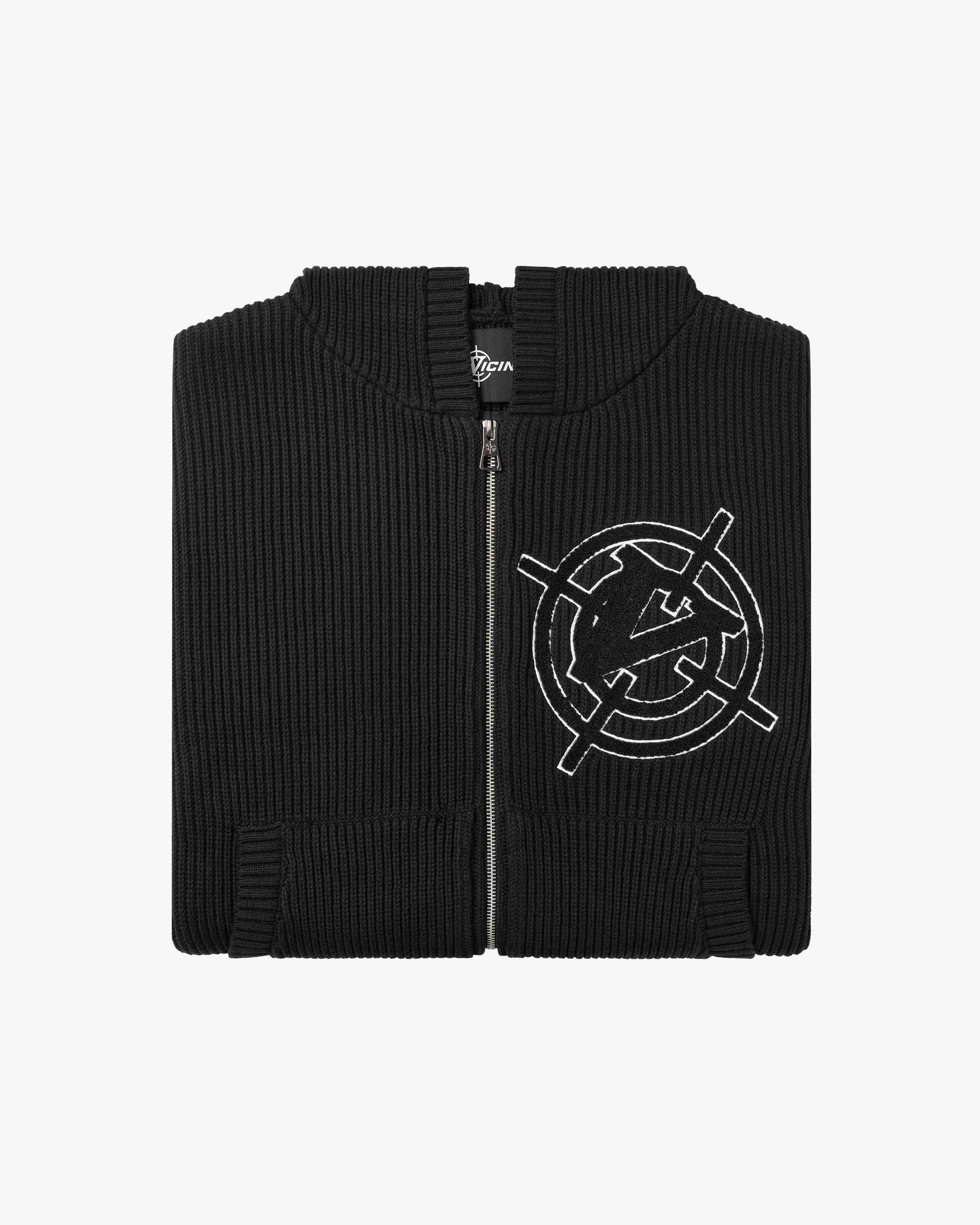 V-LOGO KNIT ZIP HOODIE BLACK