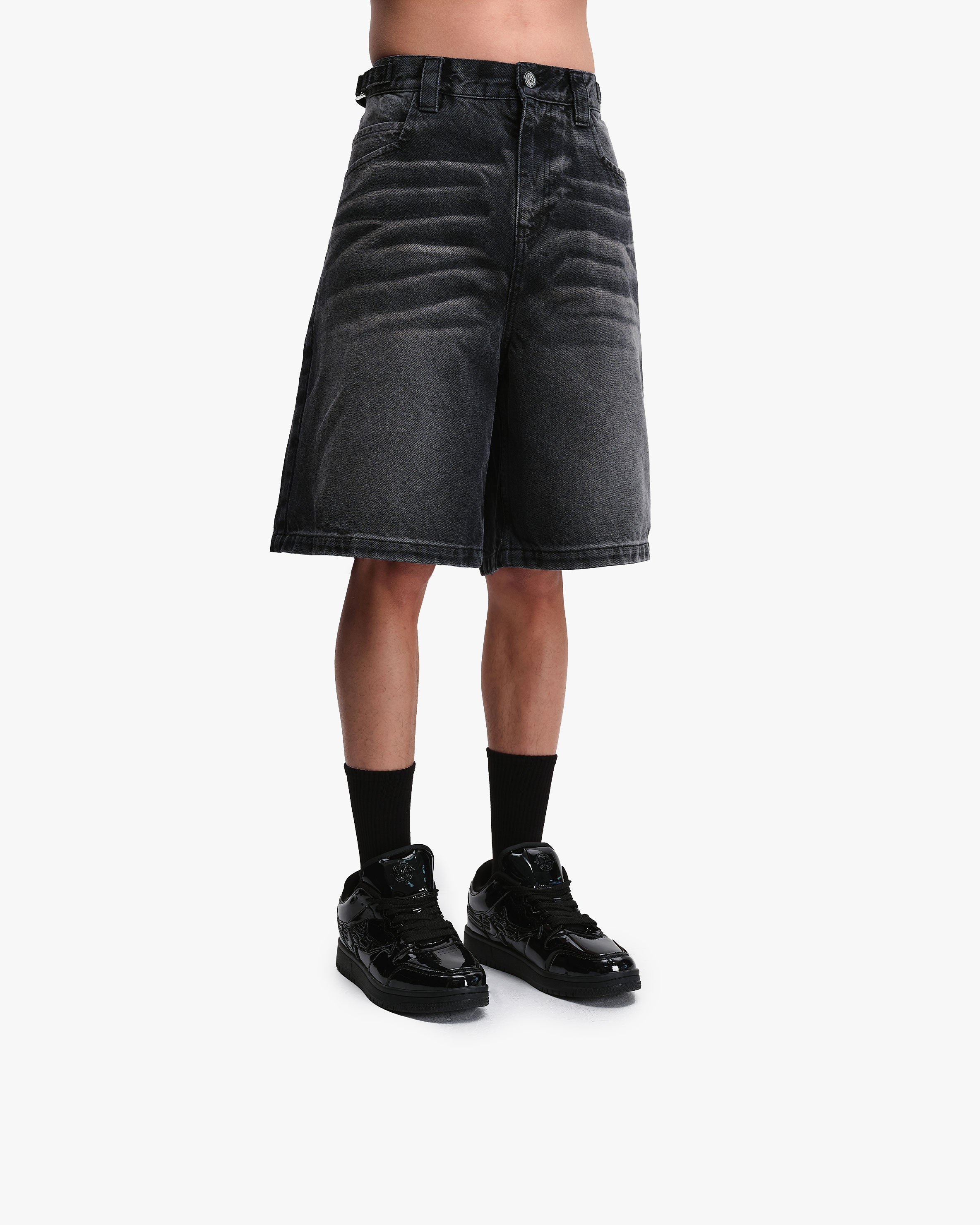 FADED BLACK DENIM JORTS